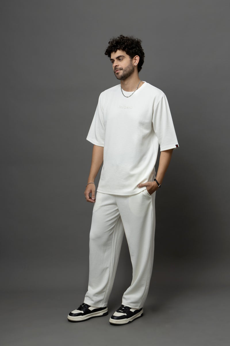 Go Devil White Textured T-Shirt With Pant Co-Ord Set For Men - Image 2